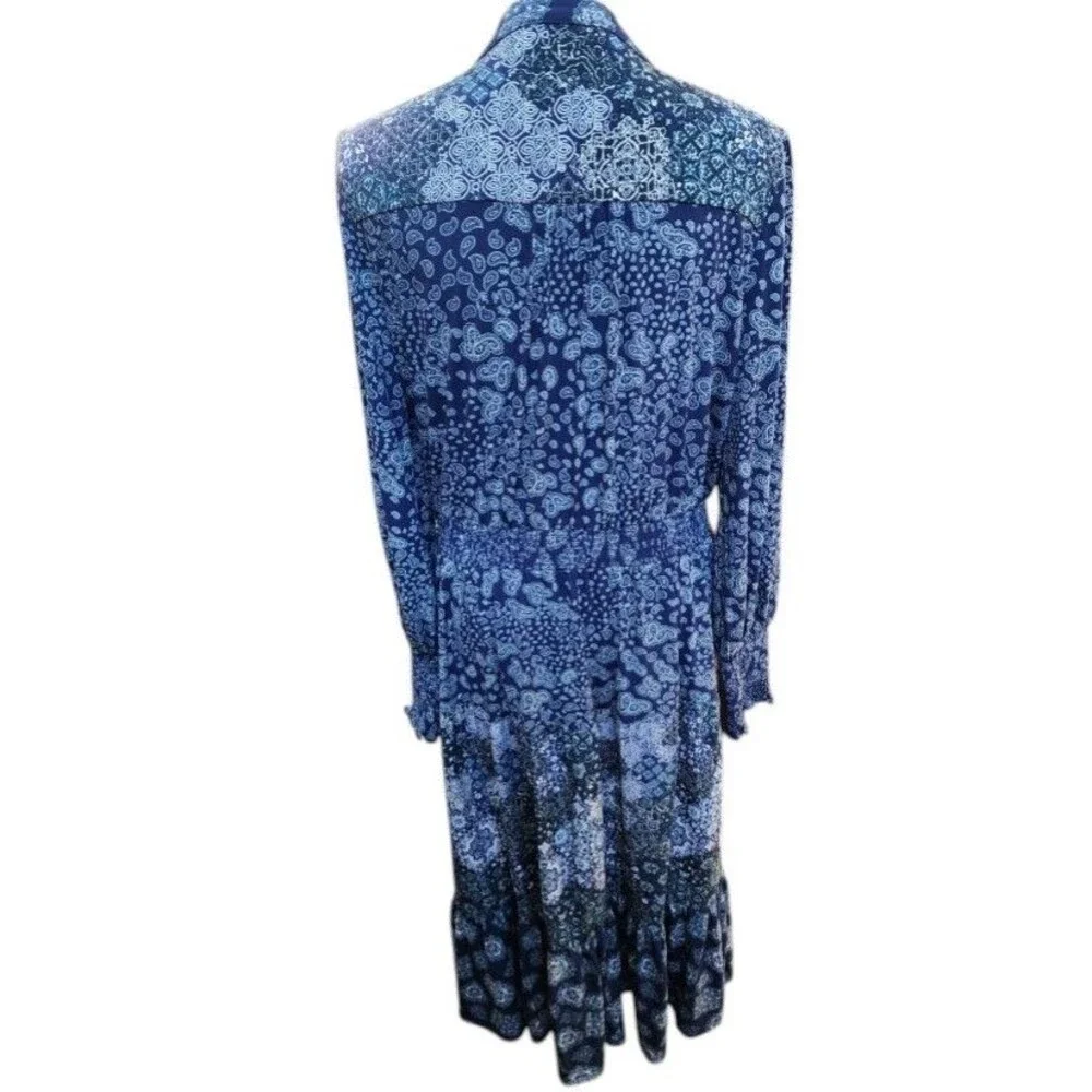 Michael Kors Paisley Print Smocked Georgette Maxi Dress Size Large Cottagecore